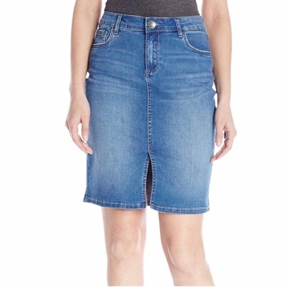 Kut from the Kloth Rosie Pencil Skirt Women’s 10 Blue Medium Wash Denim Slit - Picture 3 of 16